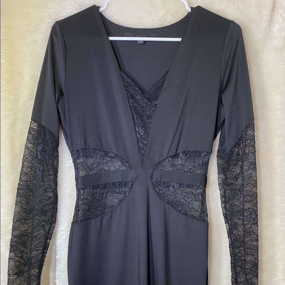 Black dress with see through lace.